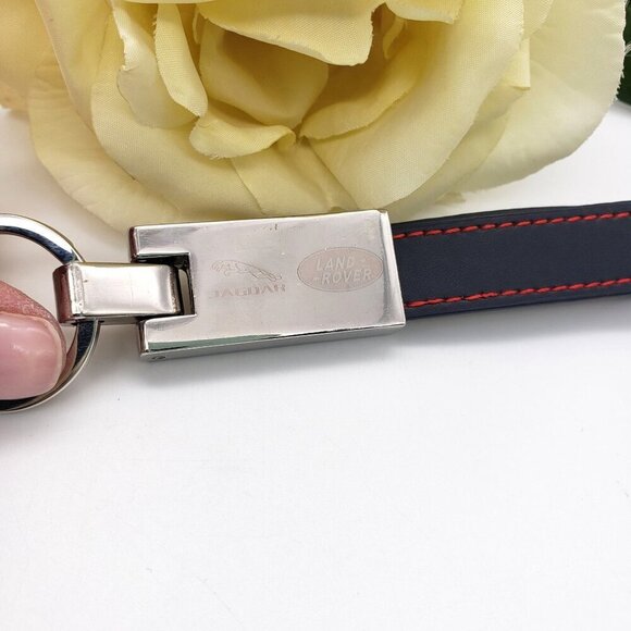 Jaguar Land Rover Chrome and Black Leather Strap Key Chain Fob Luxury Car - Picture 4 of 8